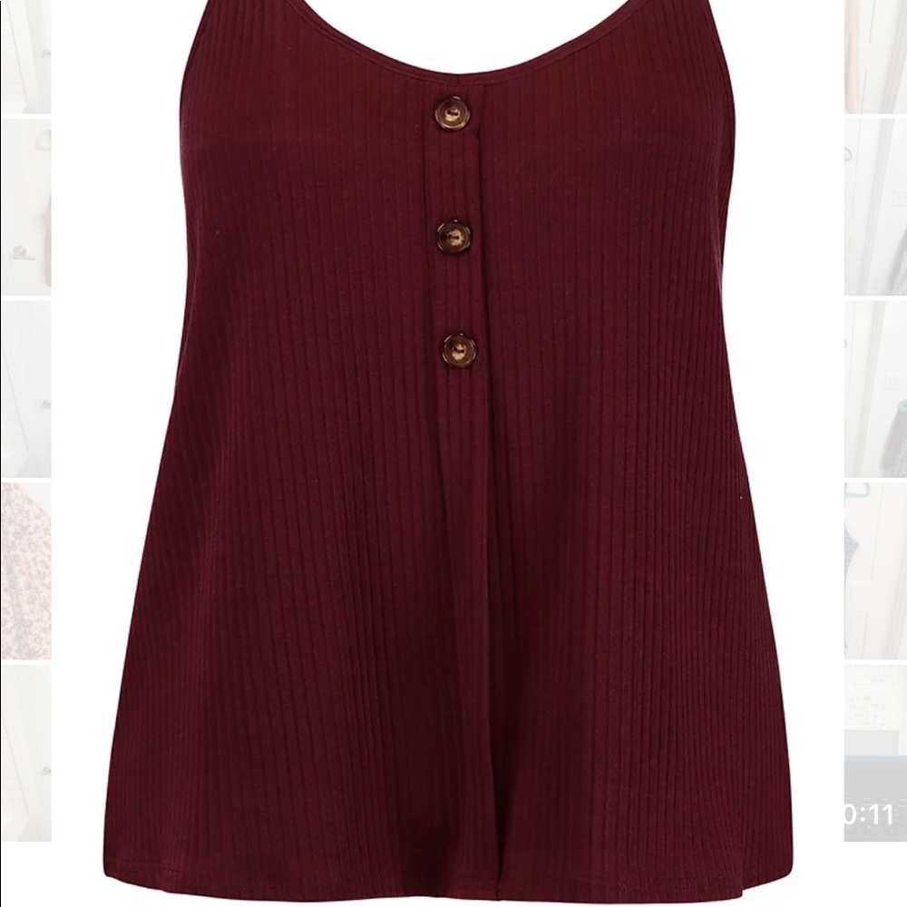 Boohoo Plus Maroon Rib Button Tank Top